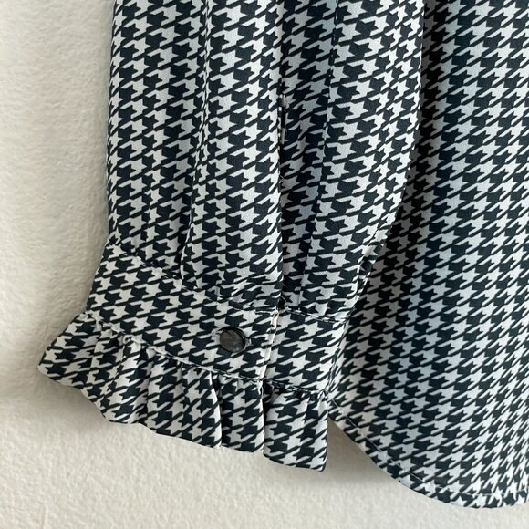 Ann Taylor Womens Large Green Houndstooth Button Up Blouse Long Sleeve Shirt - Picture 9 of 9